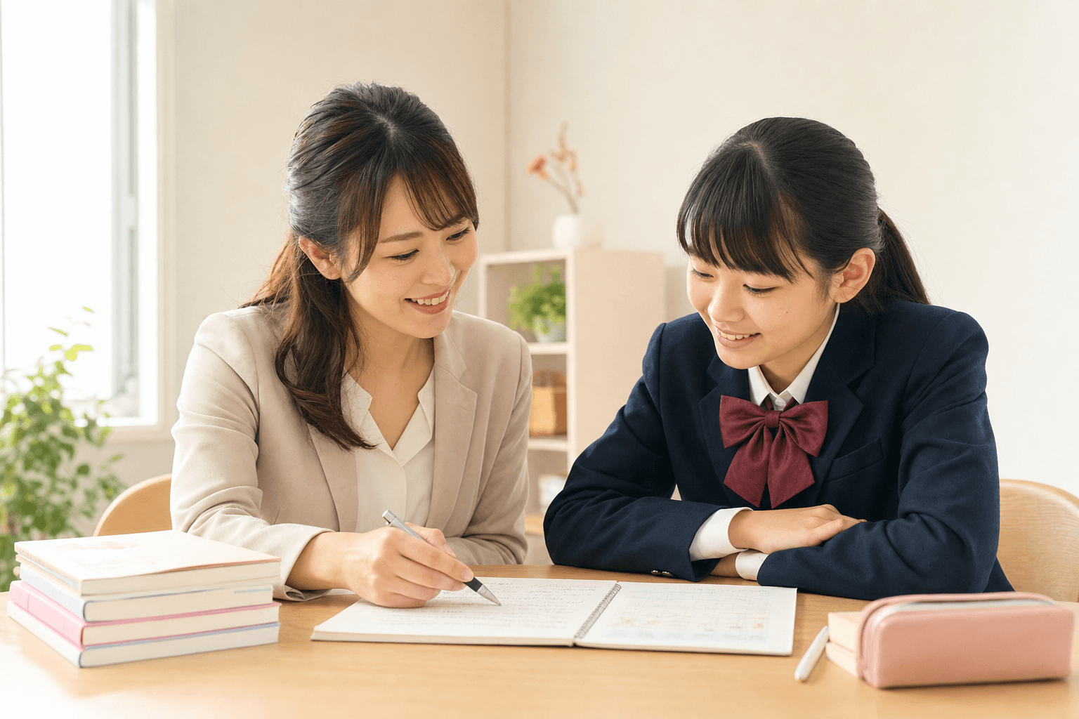 講師と生徒が学習計画を立てる様子